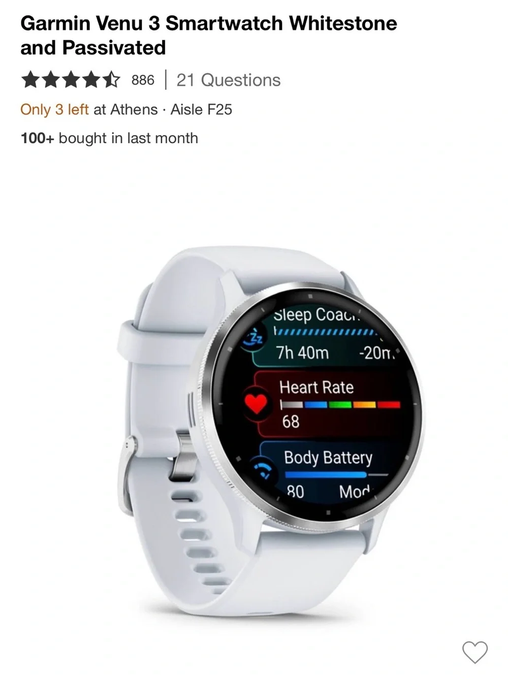 garmin Venu 3 Smartwatch - Whitestone/Black Display Accents